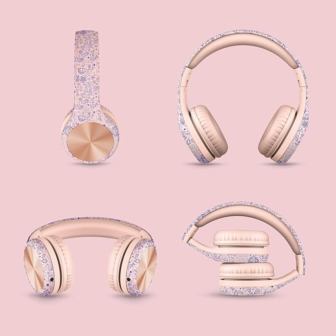 LilGadgets Connect+ Pro Wired Kids Headphones for School with Microphone, Volume Limiting Over-Ear Headset with Cord, SharePort Technology & SoftTouch Padding, Girl Power