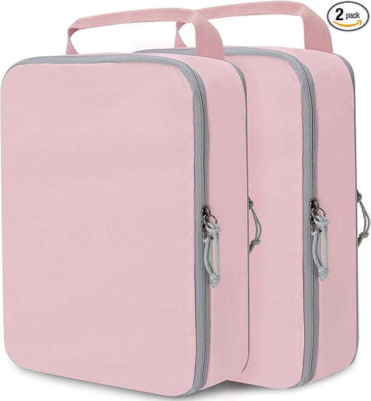 Extra Large Compression Packing Cubes for Travel Essentials, 2 Set Expandable Travel Cubes for Packing Compression Bags Luggage Suitcase Organizer, Pink