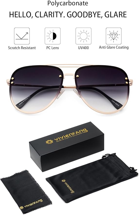 Trendy Oversized Aviator Sunglasses for Women 2025, Cute Retro Aviator Sun Glasses UV Protection Big Shades VF2203