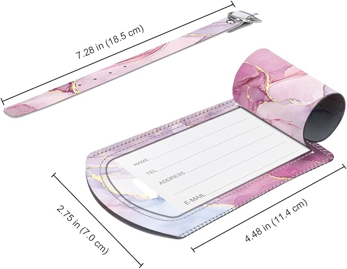 FINTIE 2 Pack Luggage Tags, Leather Name ID Labels with Privacy Cover for Travel Bag Suitcase, Theme - Glittering Marble