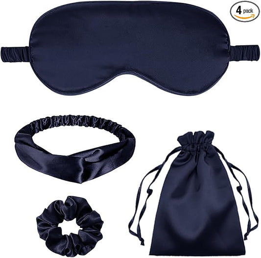 4Pcs Silk Sleep Masks Satin Eye Mask Silky Eyes Cover Blindfold Eyeshade Headband Scrunchies Pouch Bags Bridesmaid Gifts