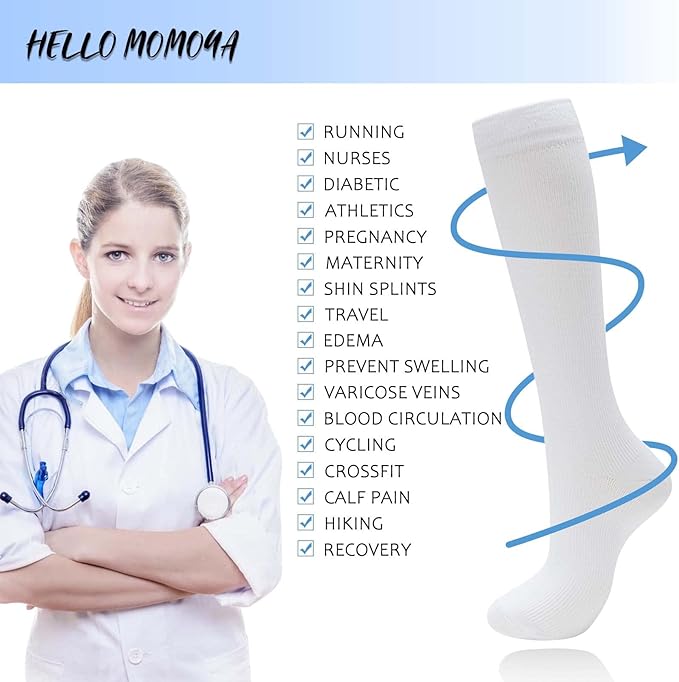 Compression Socks for Women Men Circulation Knee High 8 Pairs for Nurses, Running, Travel, Athletic