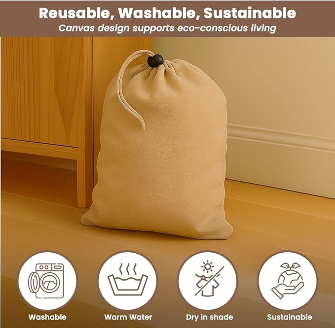LFH Cotton Rich Shoe Storage Bags with Drawstring, Dustproof Breathable Reusable Organizer, Perfect For Travel, Dorm, Hotel, College, Gym, Easy to Carry, Machine Washable 8"x17" (Pack of 6) - Beige