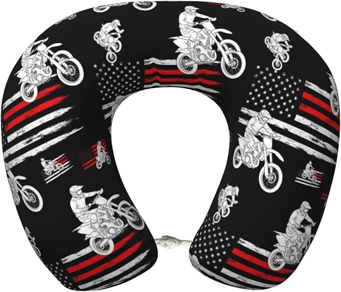 Travel Pillow for Men Women, Washable Relax U Shaped Neck Pillows for Car Head Pain Relief Sleeping Motorcycle Dirt Bike American Thin Red Line Flag Black
