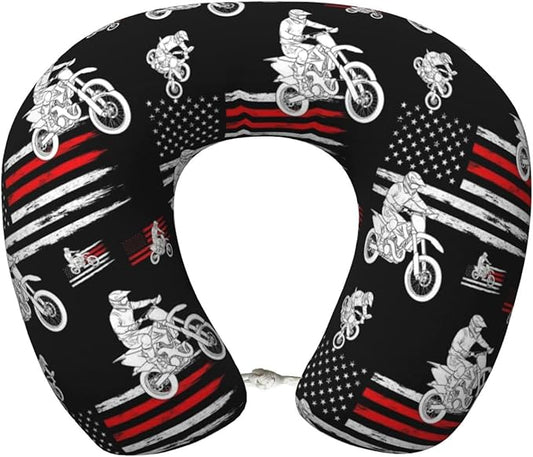 Travel Pillow for Men Women, Washable Relax U Shaped Neck Pillows for Car Head Pain Relief Sleeping Motorcycle Dirt Bike American Thin Red Line Flag Black