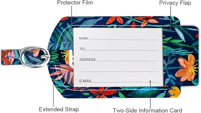 FINTIE 2 Pack Luggage Tags, Leather Name ID Labels with Privacy Cover for Travel Bag Suitcase, Theme - Jungle Night