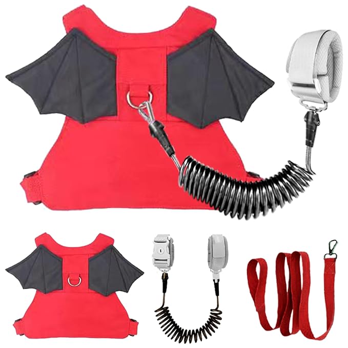 Toddler Harness + Anti Lost Wrist Link - Baby Leash Wristband with lock, Child Safety Harness for Girls/Boys, Kid Leash Traction Rope Walking Assistant, Cute Holiday Travel Christmas Gift, Red