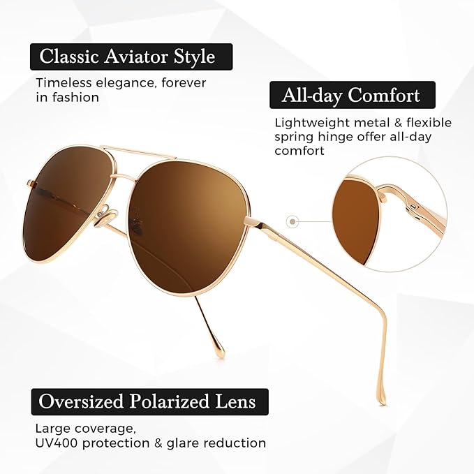 SUNGAIT Women's Lightweight Oversized Aviator Sunglasses - Classic Style Polarized Lens
