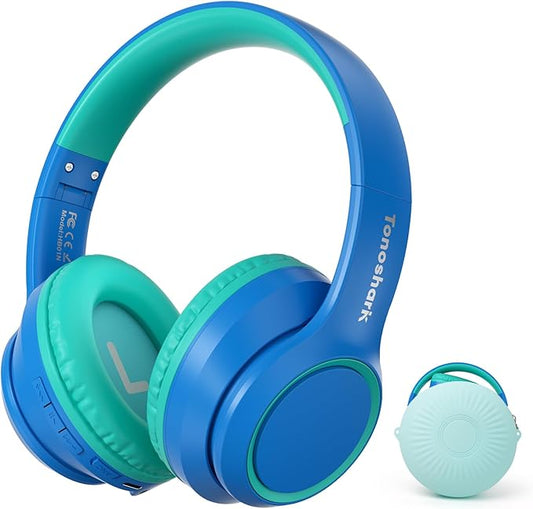 Kids Bluetooth Headphones with Active Noise Cancelling, Wireless Over-Ear Headphones for Boys Girls, Foldable, Adjustable, Safe Volume, 40H Playtime, Mic for School Travel(Blue)
