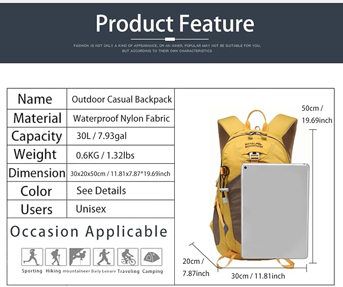 Hiking Backpack 30L Foldable Travel Daypack For Women Men,Camping Daypack Backpacks Lightweight,Durable Hiking Backpack Fit For Hiking,Daily Commuting,Short Trips.(With Rain-cover)