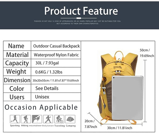 Hiking Backpack 30L Foldable Travel Daypack For Women Men,Camping Daypack Backpacks Lightweight,Durable Hiking Backpack Fit For Hiking,Daily Commuting,Short Trips.(With Rain-cover)