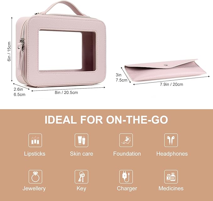 EcoVision Clear Makeup Bag, Travel Cosmetic Accessory Bag, Toiletry Organizer Bags for Women, Portable Waterproof Zipper Cosmetic Bag with Transparent Window