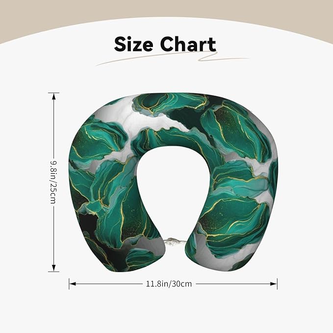 Comfortable Memory Foam Neck Pillow Abstract Teal Green Turquoise Marble, Travel U Shaped Airplane/Car/Flight Pillows with Removable Zipper Cover, Chin Head Neck Support Cushion