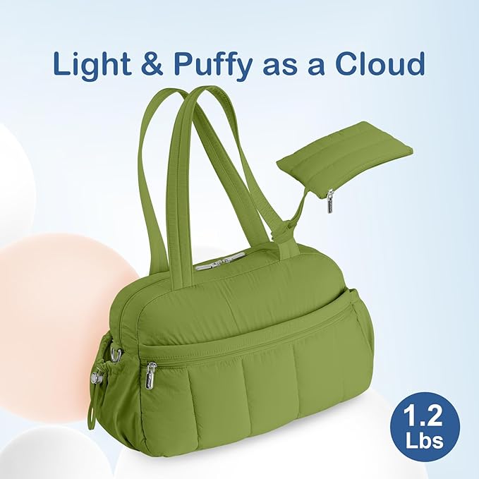 TOPDesign Travel Duffel Bag for Women, Puffer Gym Bag Sports Tote with Wet Pocket, Carry On Weekender with Luggage Sleeve (Green)