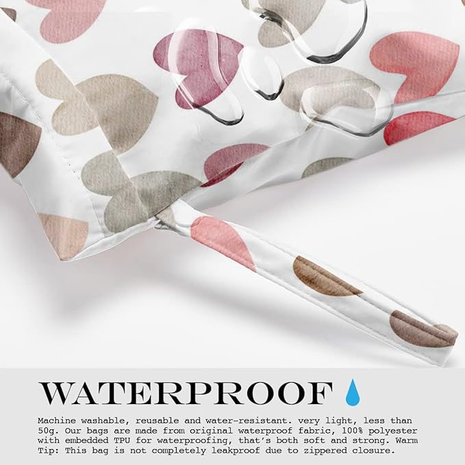 Wet Bag, Wet Dry Bag, Wet Bag for Swimsuit, Travel, Beach, Pool, Diapers, Dirty Yoga Gym Clothes, Toiletries, Makeup Bag, Daycare Soiled Items, Waterproof Reusable Boho Heart