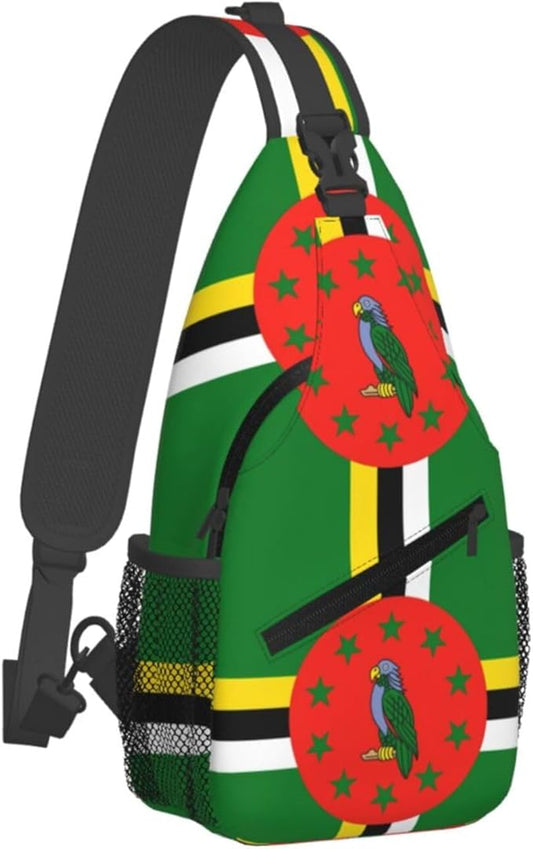 Dominica Flag Sling Bag Multipurpose Crossbody Sling Backpack Travel Cycling Hiking Shoulder Bag For Women Men