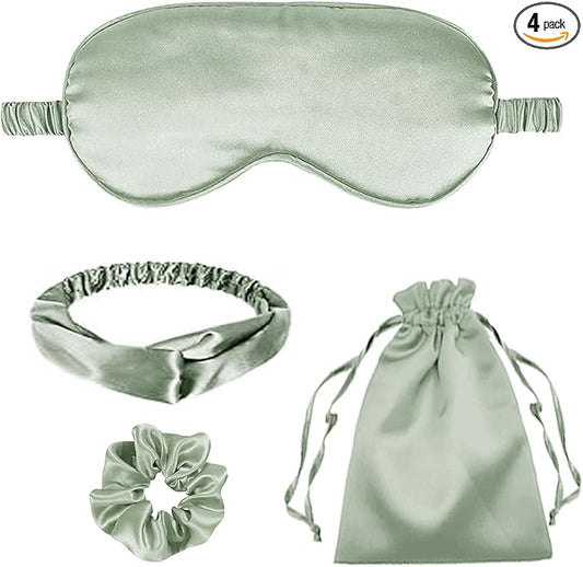 4Pcs Silk Sleep Masks Satin Eye Mask Silky Eyes Cover Blindfold Eyeshade Headband Scrunchies Pouch Bags Bridesmaid Gifts