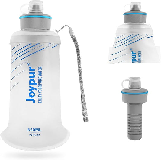 Water Filter Survival - 650ml Collapsible Water Bottle with Filter Squeeze Filter Bottle Befree or Peak Series for Hiking Backpacking Camping,with NSF/FDA Certification BPA-Free(White)