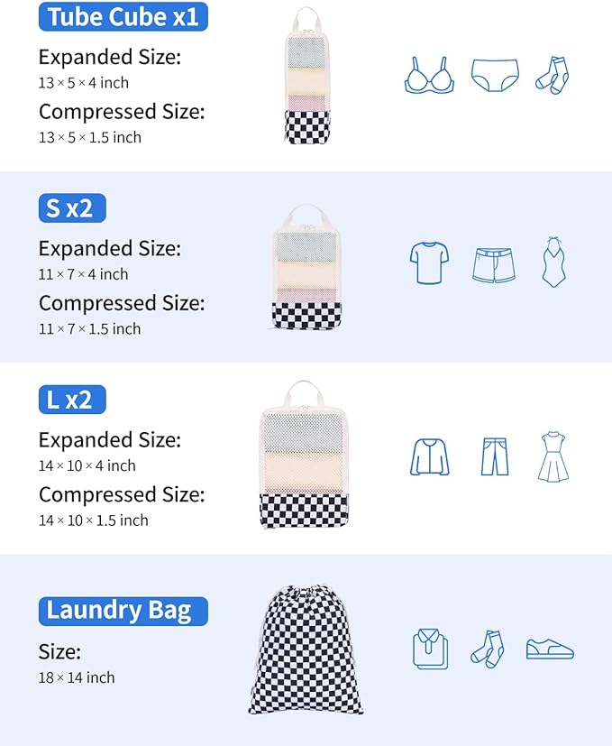 Narwey 6 Set Compression Packing Cubes for Travel Kids Women Carry on, Packing Organizers Bag for Backpack Luggage Suitcase Duffle Bags