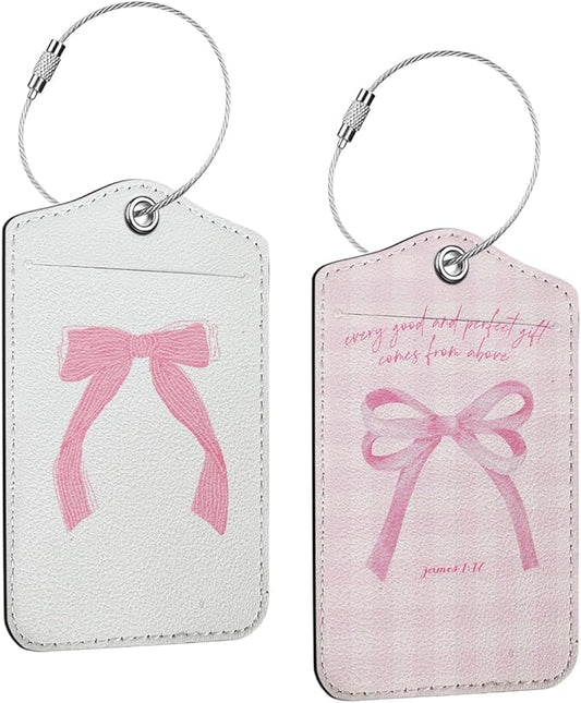 2 PCs Bible Verse Luggage Tag, Preppy Bow Suitcase Tags with Privacy Flap and Metal Loop, Coquette Luggage Tags for Suitcases, Identifiers Travel Essentials Bag Tag, Christian Gifts for Women Girl