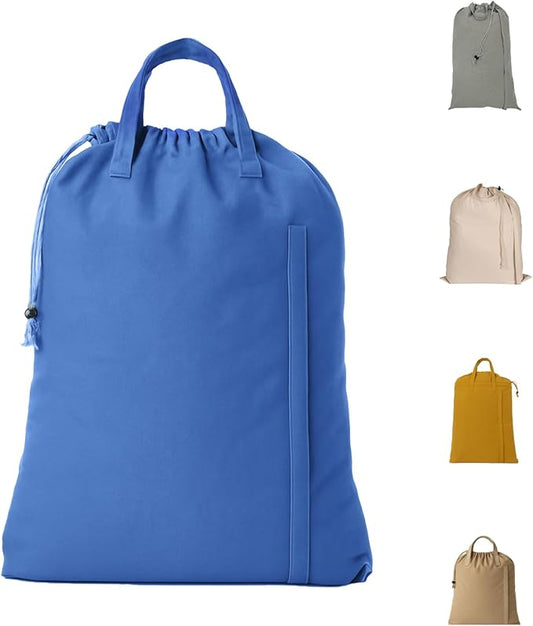 LFH Home Cotton Canvas Large Laundry Bag with Handle, Heavy Duty Drawstring Closure Washable Laundry Bags, School Travel, Home, Hotel, College Dorm, Organizer Sack, Toys Clothes 28x36-Sky Blue