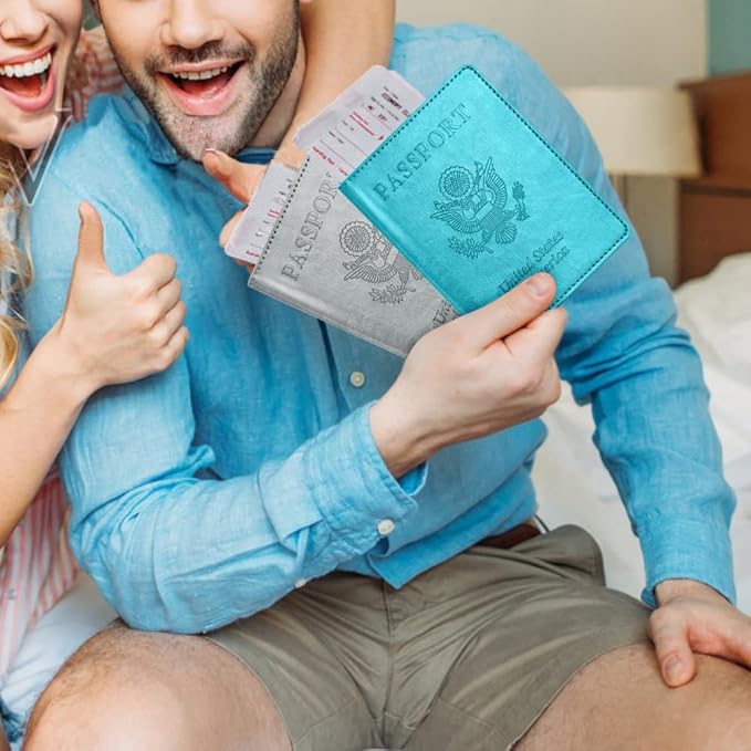 Passport and Vaccine Card Holder Combo with Vaccine Card Slot, Passport Wallet, Passport Cover/ Case for Women and Men(AK-turquoise)