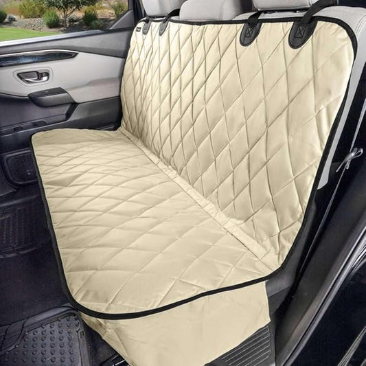 4Knines Back Seat Pet Cover for Dogs w/o Hammock – 54" Wide, Waterproof Car Seat Cover, Non-Slip, Heavy-Duty – Fits Cars, SUVs, Small Trucks – 2 Seat Belt & Latch Access – Back Seat Protector (Beige)