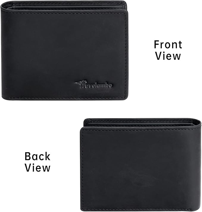 Travelambo Wallet for Men Real Leather Mens Bifold Wallet RFID Blocking - Thin & Stylish with ID Window in Gift Box (Crazy Horse, Black)
