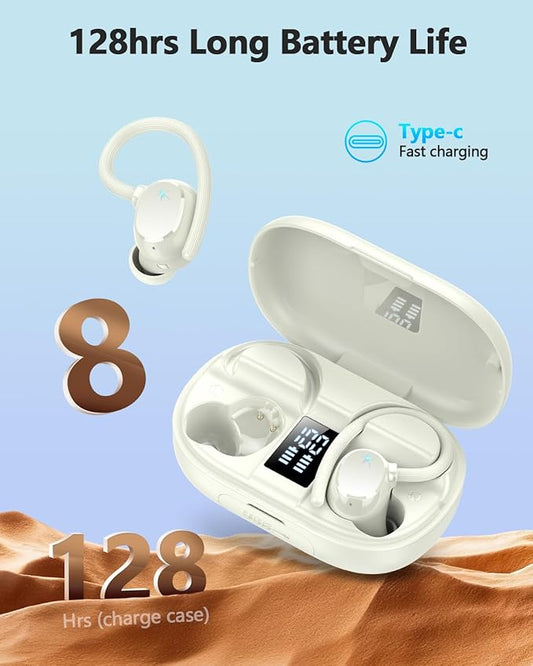 Ear buds Wireless Bluetooth Earbuds Sport 2025 NEW Bluetooth 5.3 Headphones 128H Playtime with LED Display Powerful Bass Over Ear Earphones with Earhooks IP7 Waterproof for Gym/Running/Workout