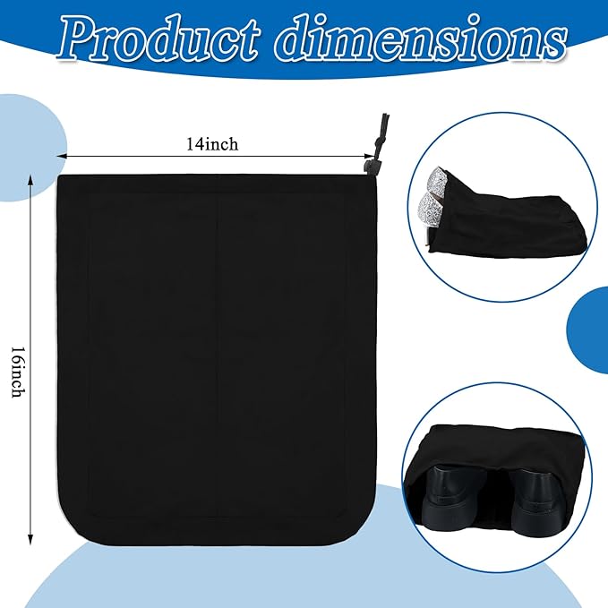 4 Pcs Travel Shoe Bags Spandex Shoes Pouch with Interior Divider and Drawstring for Women Men Luggage Packing (Black)