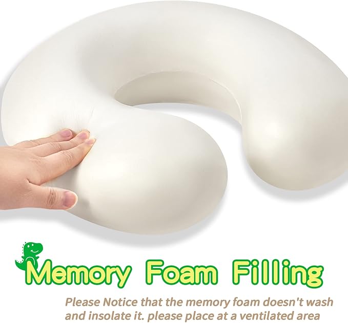 Travel Neck Pillow for Kids, Dinosaur Memory Foam Pillow with Cute Sleep Mask & Earplugs, Lightweight Travelling Pillow Set for Airplane, Car, Train, Bus and Home Use (Green)