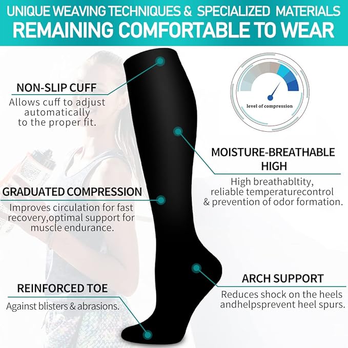 Copper Compression Socks for Women and Men(6 Pairs)-Best Support for Running, Athletic, Nursing, Travel