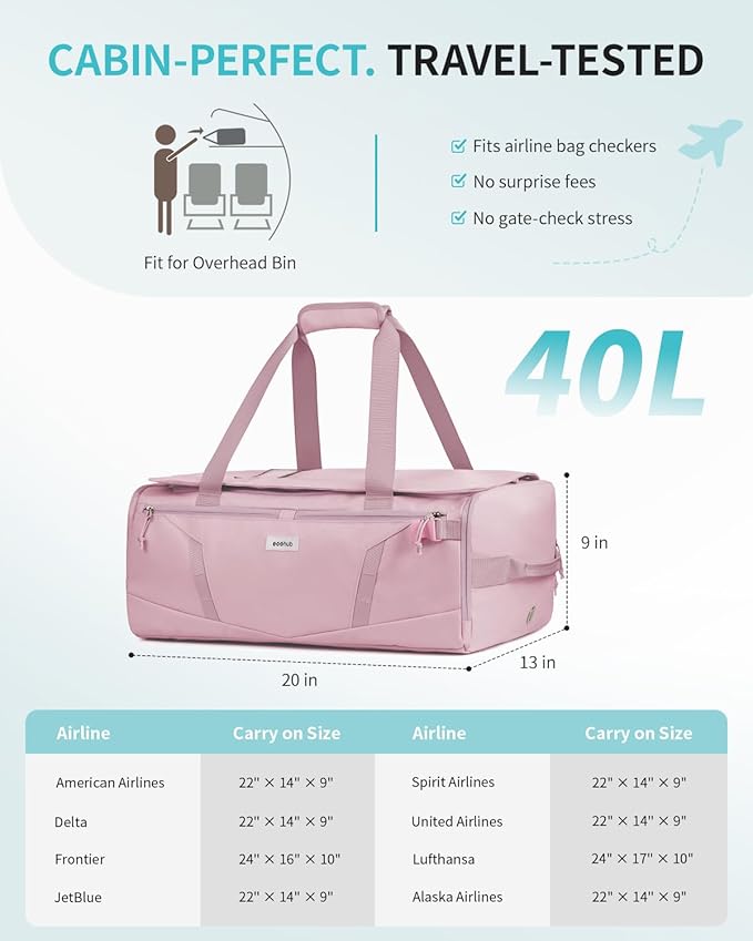 ECOHUB 40L Gym Bag for Women Men Water Resistant Sports Duffle Bag with Shoe Compartment & Wet Pocket, Travel Weekender Camping Backpack