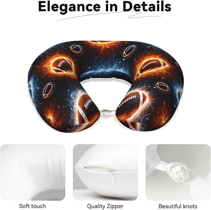 Memory Foam Airplane Pillow Space Fire American Football for Car Chin Head Neck Supporting, U Shape Pillows Travel Cushion for Office, Nap Sleeping