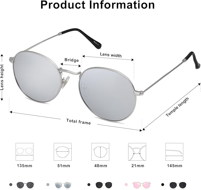 SOJOS Small Round Polarized Sunglasses for Women Men Classic Vintage Retro Shades UV400 SJ1014
