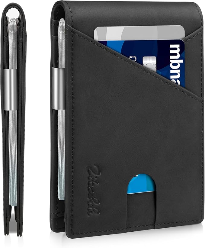 Zitahli Wallet for Men - with Money Clip Slim Leather Slots Credit Card Holder RFID Blocking Bifold Minimalist Wallets with Gift Box