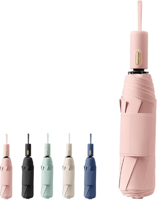 French Style Travel Compact Folding Umbrella with 7CM(2.76in) Hook and Loop Strips/8Ribs/Lightweight Portable/Auto Open Close/UV Protection/UPF 50/Parasol/Waterproof/Rain Sun/Backpack/Car/Women Kid