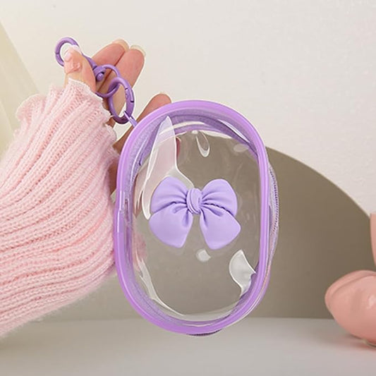 Charging Cable Storage Bag, Cute 3D Bow Tie Waves Design Transparent Compact Travel Cables Carrying Storages Case Electronic Accessories Charger Cord Wire Organizer, Purple Bow