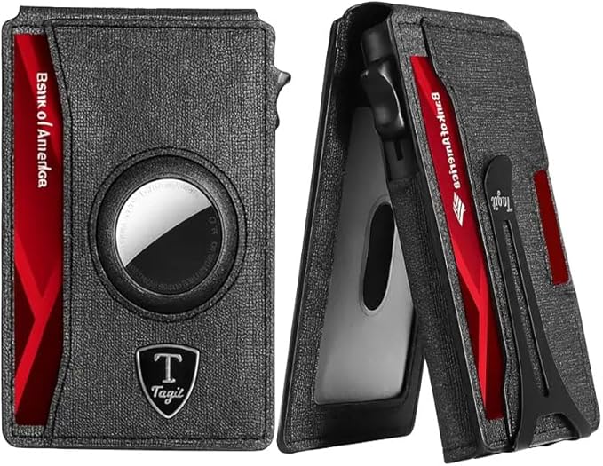 Smart Bifold Airtag Wallet for Men – RFID Blocking Pop-Up Bifold Credit Card Holder with ID Window, Slim Aluminum Case Fits 12+ Cards, Coffee Brown, Comes in a Gift Box (Jet Black)