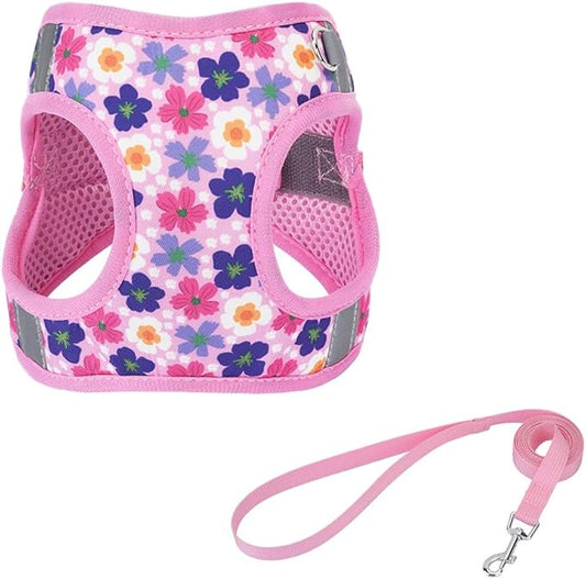 Step in Dog Harness and Leash Set, Flower Adjustable Easy Walk Puppy Harnesses, Soft Mesh No Pull Pet Vest Harness for Small Medium Dogs(Flower, M)