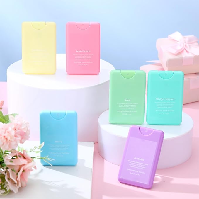 6 Pcs Hand Sanitizer Spray Travel Size Mini Scented Hydrating Hand Sanitizer Mist Colorful Refillable Spray Bottles New Year Gift for Women Birthday Gifts