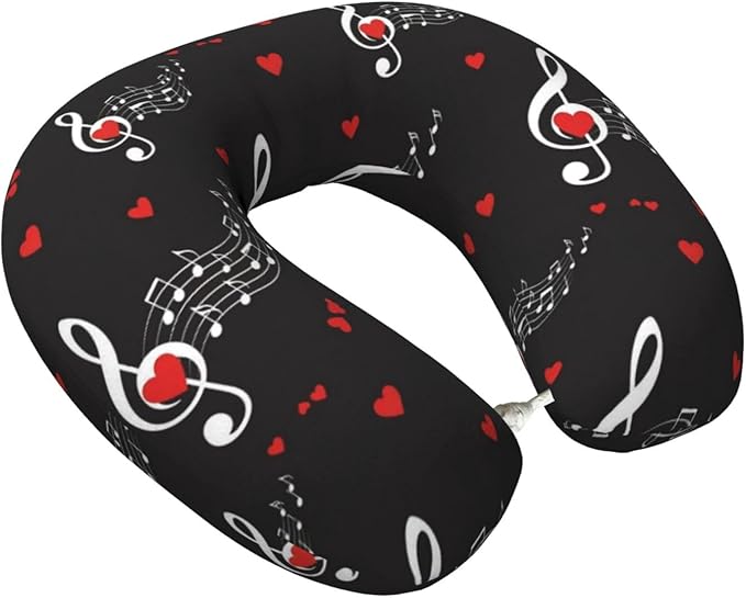 Comfortable Memory Foam Travel Neck Pillow, Funny Chin/Head Cushion Supporting Airplane Car Pillows Music Symbols for Sleeping Outdoors Travel Office