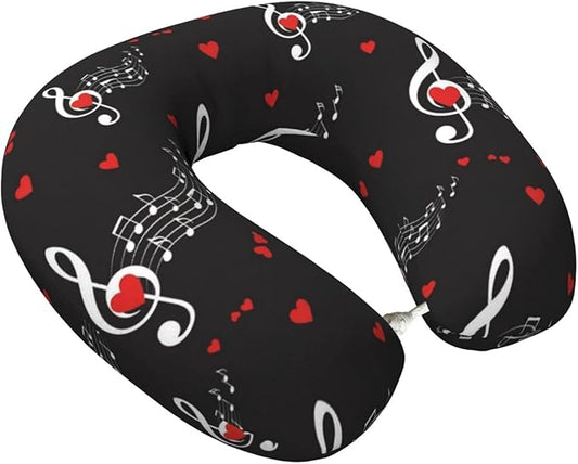 Comfortable Memory Foam Travel Neck Pillow, Funny Chin/Head Cushion Supporting Airplane Car Pillows Music Symbols for Sleeping Outdoors Travel Office