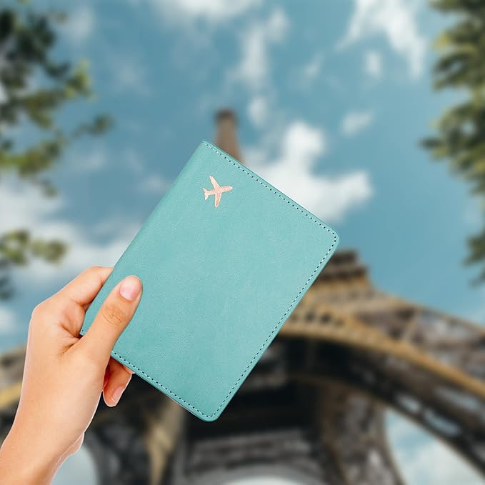 Deziliao Passport Holder,Passport Holder Card Slots, Passport and Vaccine Card Holder Combo, Cute Passport cover for Women and Men, with Waterproof Rfid Blocking, Passport Travel Wallet(Aqua Green)