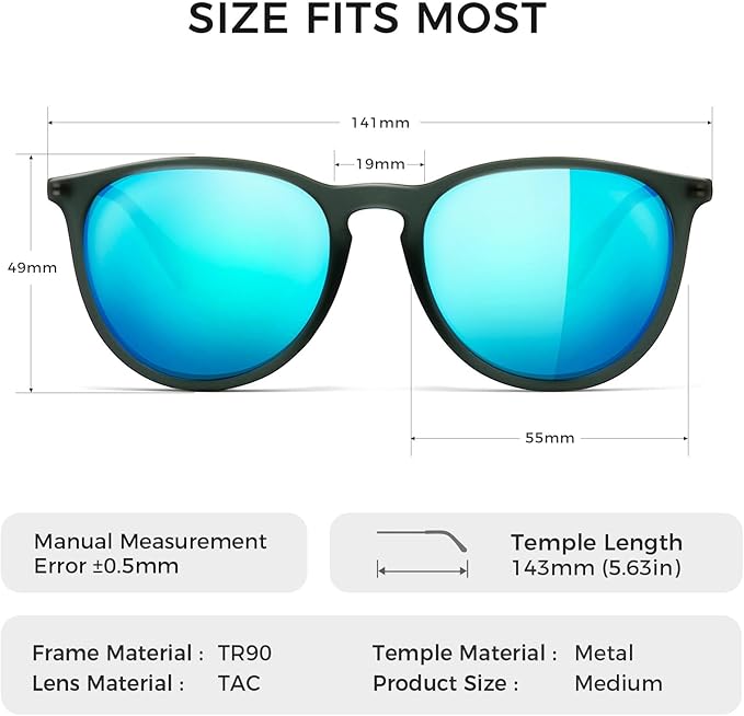 SUNGAIT Premium Vintage Round Sunglasses for Women Men Classic Retro Trendy Style