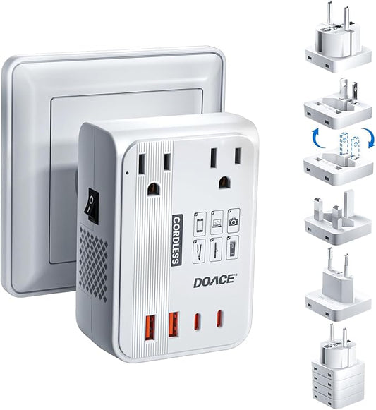 DOACE 220V to 110V Converter for European Travel - 350W Cordless Voltage Converter US to Europe, Power Converter Adapter Combo with PD Chargers for Hair Straightener Shaver Toothbrush Laptop Phone