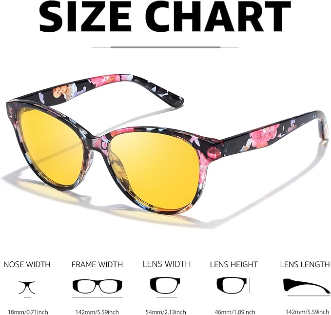 Myiaur Night Vision Driving Glasses for Women, Polarized Anti Glare Yellow Lens Glasses for Nighttime, UV400 Protection