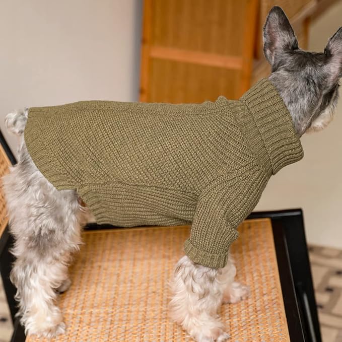 Fitwarm Thermal Knitted Dog Sweater Doggy Winter Coat Pet Clothes Doggie Turtleneck Jacket Puppy Outfits Cat Sweatsuit Sage Green XS