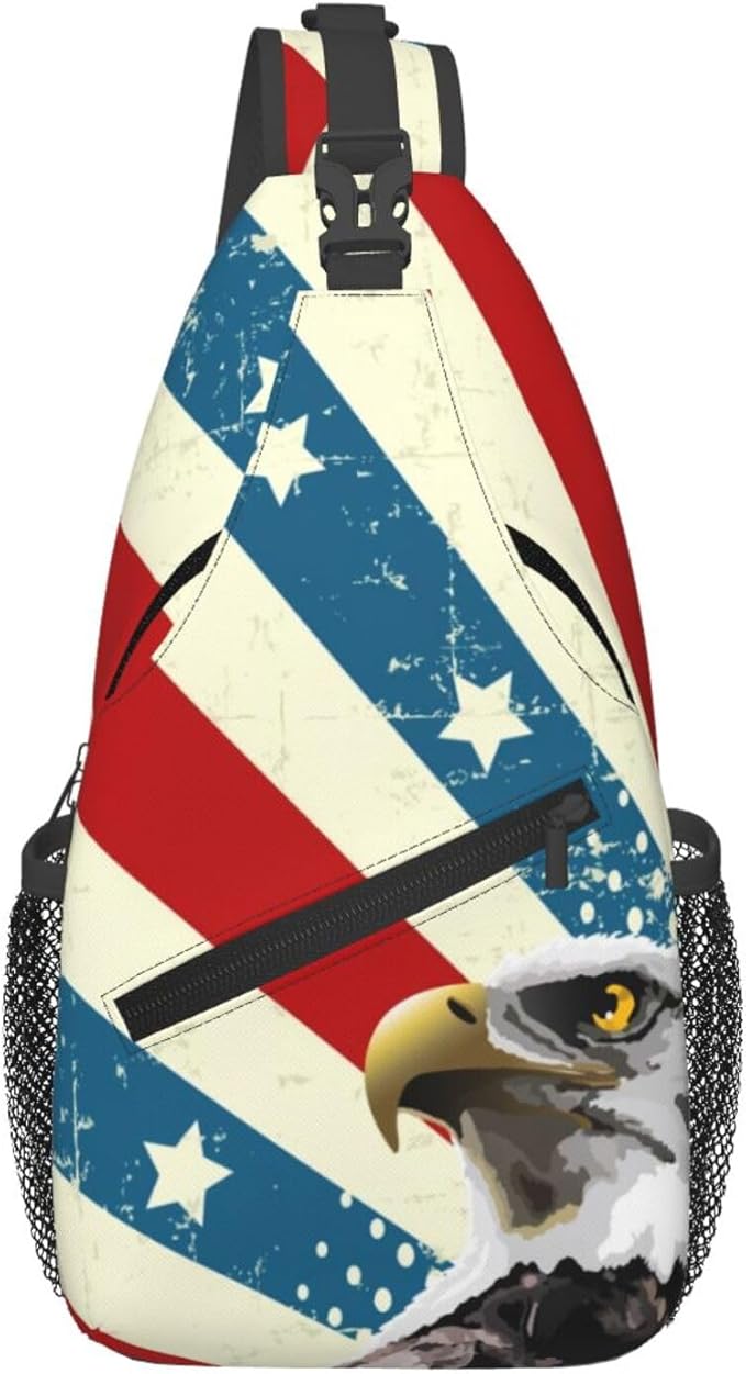 Bald Eagle Sling Bag Multipurpose Crossbody Sling Backpack Travel Cycling Hiking Shoulder Bag For Women Men