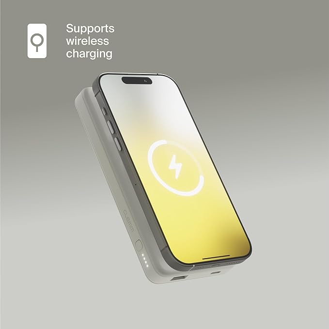 Clemm Portable 10000 mAh Wireless Power Bank, Travel Essential, Quick Charging for iPhone 16/15/14/13/12/11/X, Samsung Galaxy, iPad, Google Pixel & More - USB-C × 1 & USB-A × 1, Ivory